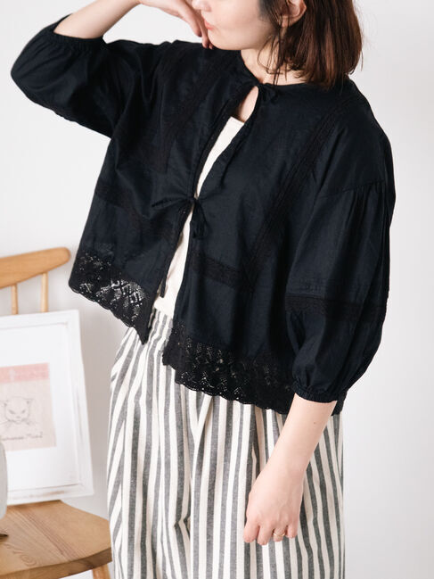 Samansa Mos2「パッチワークレースブラウス」|シャツ・ブラウス|ブラック