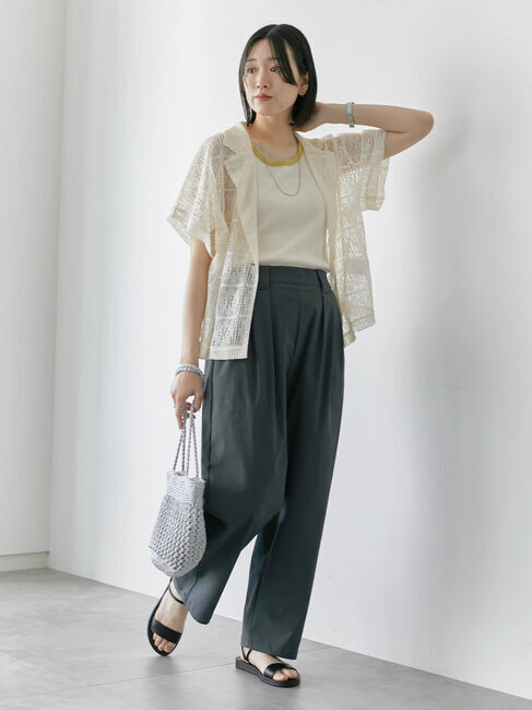 Samansa Mos2 blue「ストレッチタックカーブパンツ」|その他|