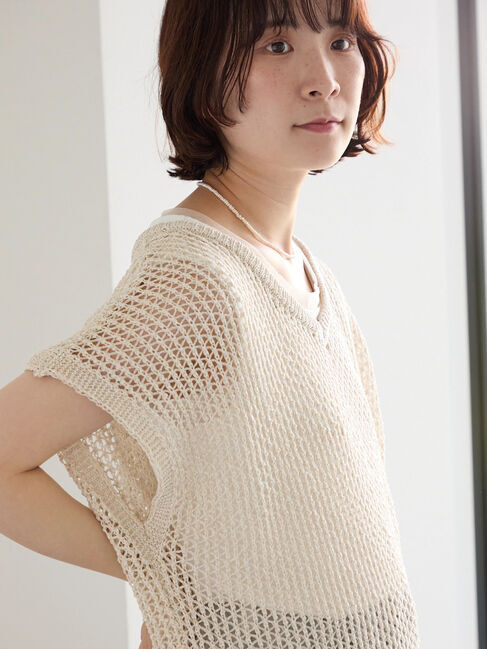 Samansa Mos2 blue「メランジラメメッシュニットベスト」|ニット・セーター|