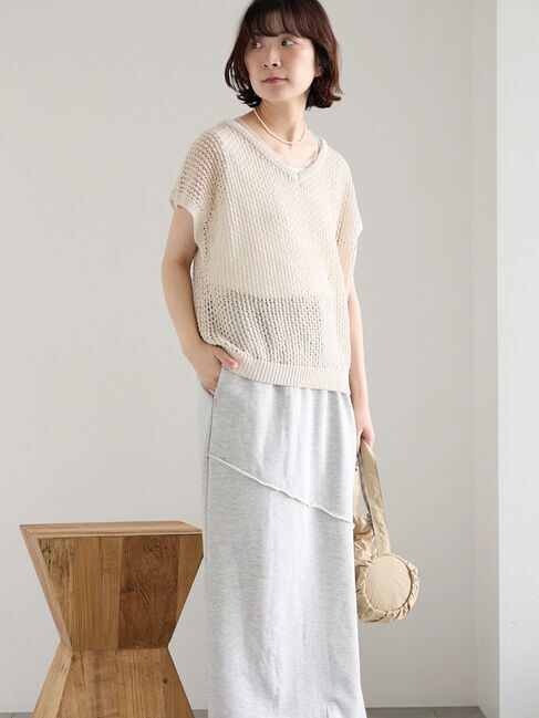 Samansa Mos2 blue「メランジラメメッシュニットベスト」|ニット・セーター|
