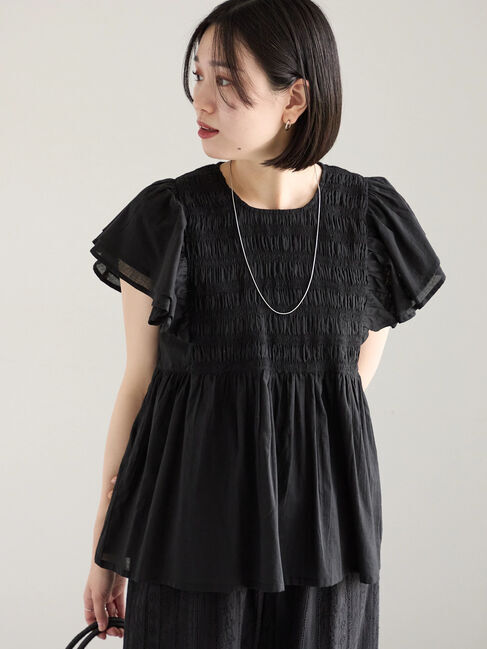 Samansa Mos2 blue「【Made in India】シャーリングブラウス」|シャツ・ブラウス|