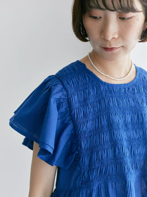 Samansa Mos2 blue「【Made in India】シャーリングブラウス」|シャツ・ブラウス|