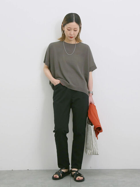 Samansa Mos2 blue「【マシンウォッシャブル】麻タッチニットプルオーバー」|ニット・セーター|