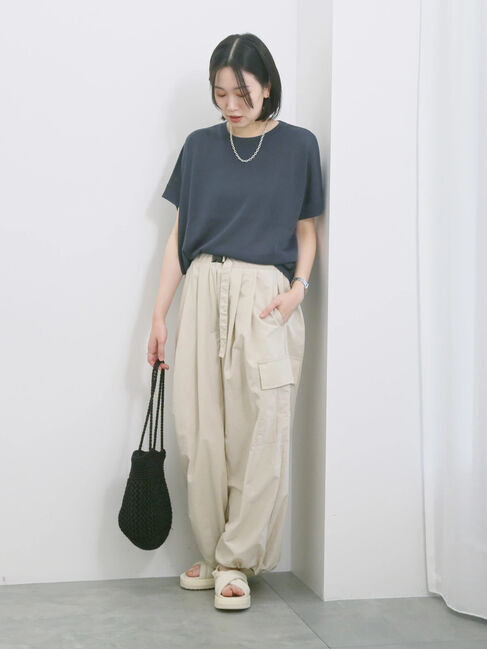 Samansa Mos2 blue「【マシンウォッシャブル】麻タッチニットプルオーバー」|ニット・セーター|