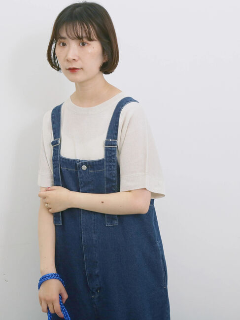 Samansa Mos2 blue「【マシンウォッシャブル】麻タッチニットプルオーバー」|ニット・セーター|