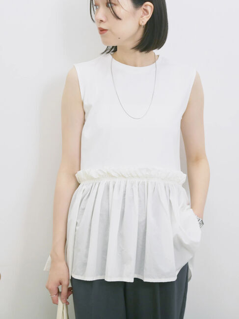 Samansa Mos2 blue「◎【接触冷感】ドッキングノースリーブプルオーバー」|Tシャツ・カットソー|