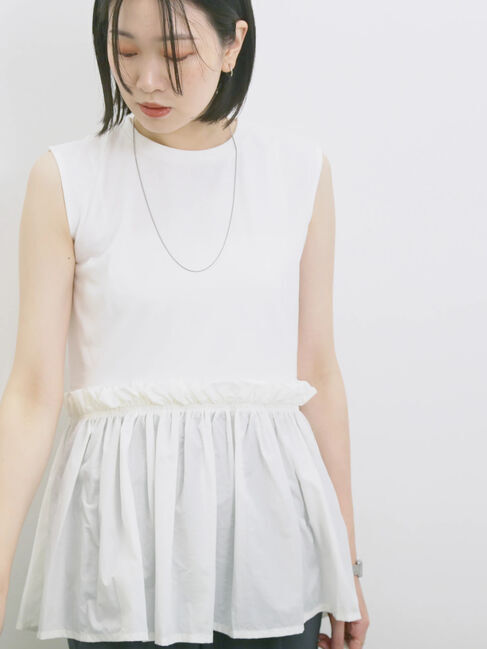 Samansa Mos2 blue「◎【接触冷感】ドッキングノースリーブプルオーバー」|Tシャツ・カットソー|