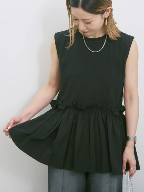 Samansa Mos2 blue「◎【接触冷感】ドッキングノースリーブプルオーバー」|Tシャツ・カットソー|