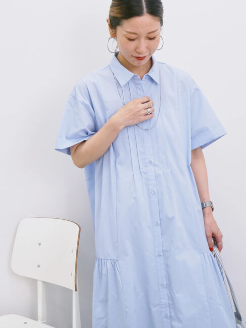 Samansa Mos2 blue「◎サイドギャザーシャツワンピース」|ワンピース|