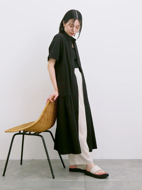 Samansa Mos2 blue「◎サイドギャザーシャツワンピース」|ワンピース|