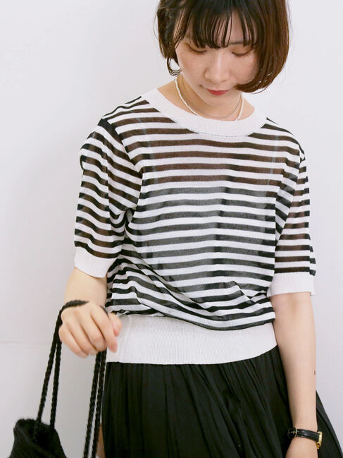 Samansa Mos2 blue「◎ボーダーニットプルオーバー」|ニット・セーター|