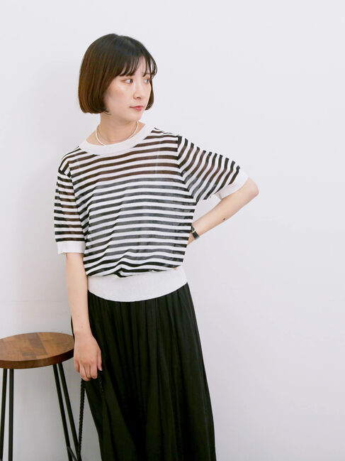 Samansa Mos2 blue「◎ボーダーニットプルオーバー」|ニット・セーター|