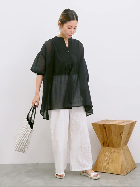 Samansa Mos2 blue「◎シフォンタックブラウス」|シャツ・ブラウス|