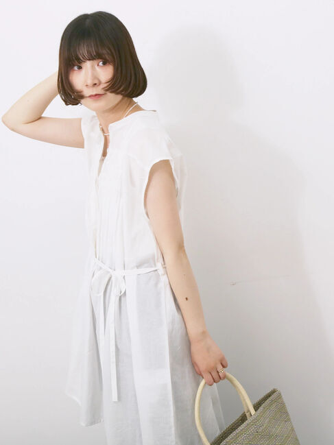 Samansa Mos2 blue「【Made in India】シャーリングノースリーブチュニック」|シャツ・ブラウス|