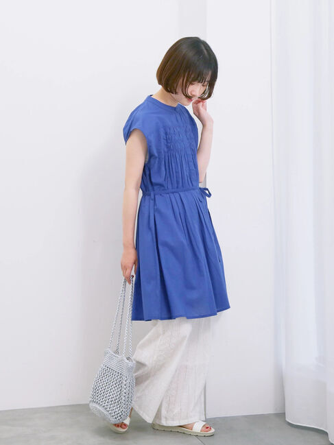 Samansa Mos2 blue「【Made in India】シャーリングノースリーブチュニック」|シャツ・ブラウス|