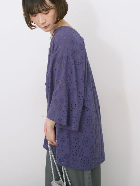 Samansa Mos2 blue「【Made in India】タッセル付ギャザーレースブラウス」|シャツ・ブラウス|