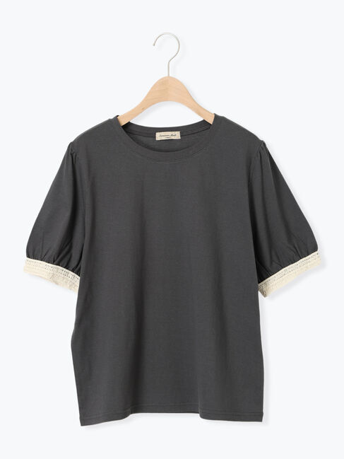 Samansa Mos2「【汗染み防止】袖口レースパフスリーブTシャツ」|Tシャツ・カットソー|