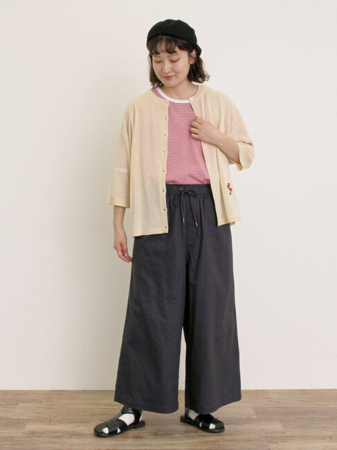 Samansa Mos2「[接触冷感]花刺繍七分袖クルーネックカーディガン」|カーディガン|