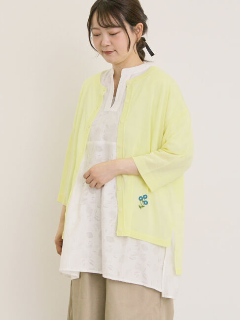 Samansa Mos2「[接触冷感]花刺繍七分袖クルーネックカーディガン」|カーディガン|