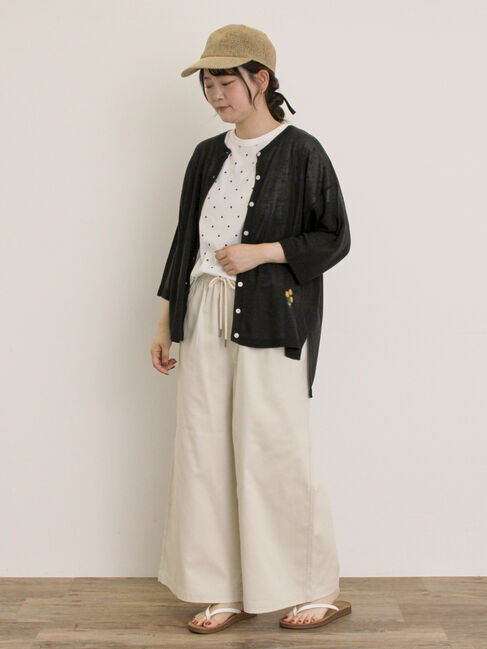 Samansa Mos2「[接触冷感]花刺繍七分袖クルーネックカーディガン」|カーディガン|