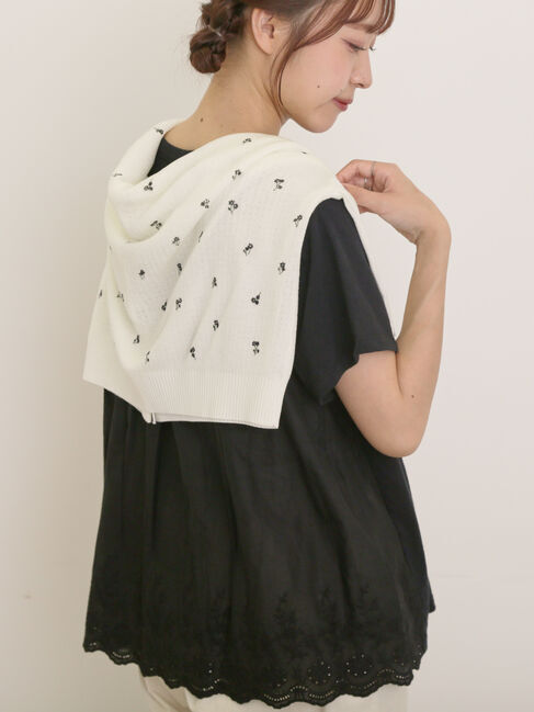 Samansa Mos2「[接触冷感]バックスカラップレースカットソー」|Tシャツ・カットソー|ブラック