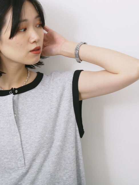 Samansa Mos2 blue「◎ヘンリーネックテレコワンピース」|ワンピース|