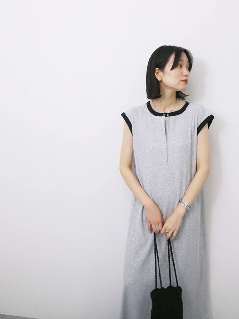 Samansa Mos2 blue「◎ヘンリーネックテレコワンピース」|ワンピース|