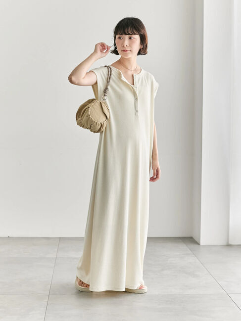 Samansa Mos2 blue「◎ヘンリーネックテレコワンピース」|ワンピース|