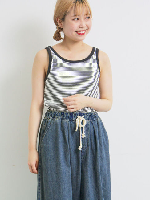 SM2「ボーダー柄アソートカップ付きタンクトップ」|キャミソール|ブラック