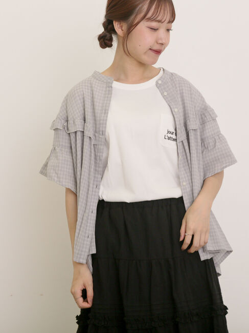 Samansa Mos2「フリル切替ブラウス」|シャツ・ブラウス|