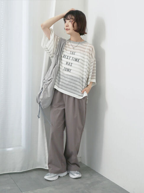 Samansa Mos2 blue「ボーダーロゴニットプルオーバー」|ニット・セーター|