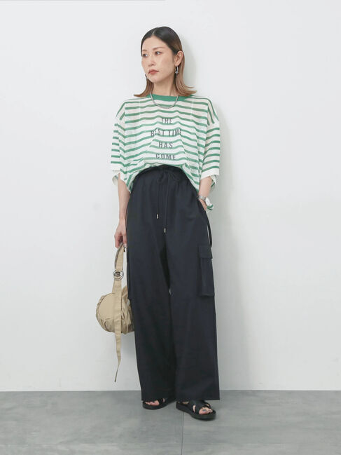 Samansa Mos2 blue「ボーダーロゴニットプルオーバー」|ニット・セーター|