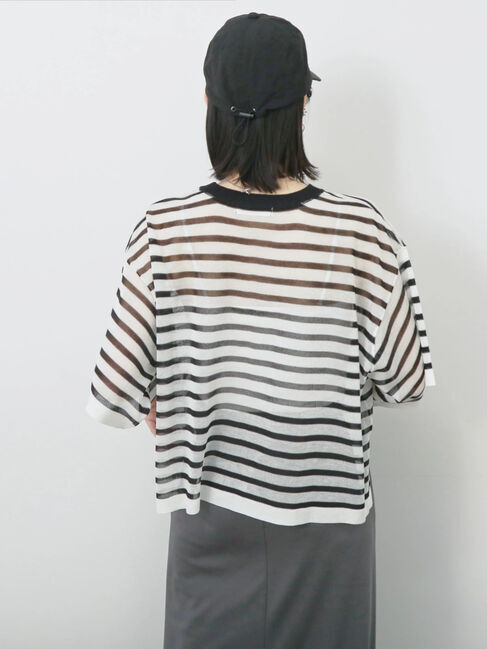 Samansa Mos2 blue「ボーダーロゴニットプルオーバー」|ニット・セーター|