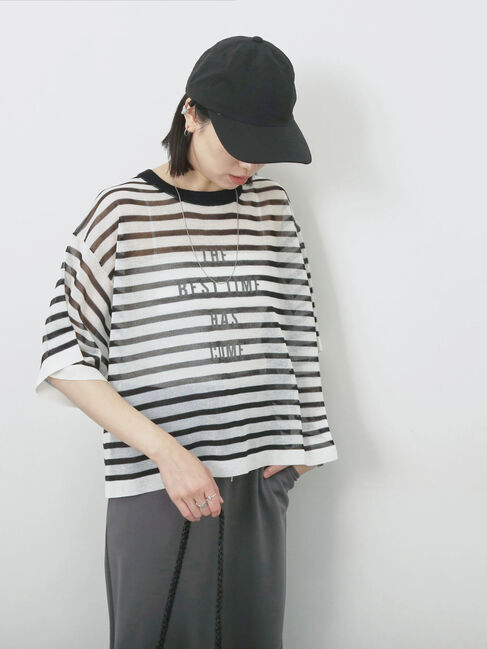 Samansa Mos2 blue「ボーダーロゴニットプルオーバー」|ニット・セーター|