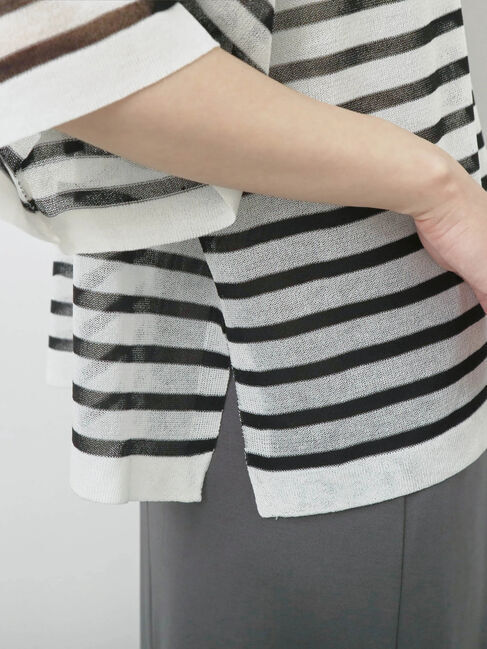 Samansa Mos2 blue「ボーダーロゴニットプルオーバー」|ニット・セーター|