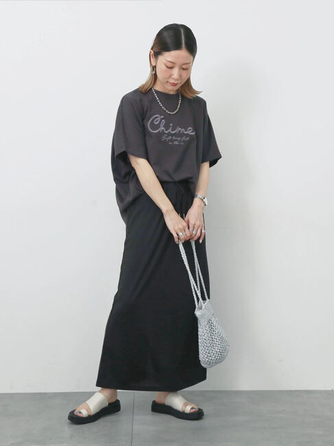 Samansa Mos2 blue「【接触冷感】ドルマンギャザー刺繍Tシャツ」|Tシャツ・カットソー|