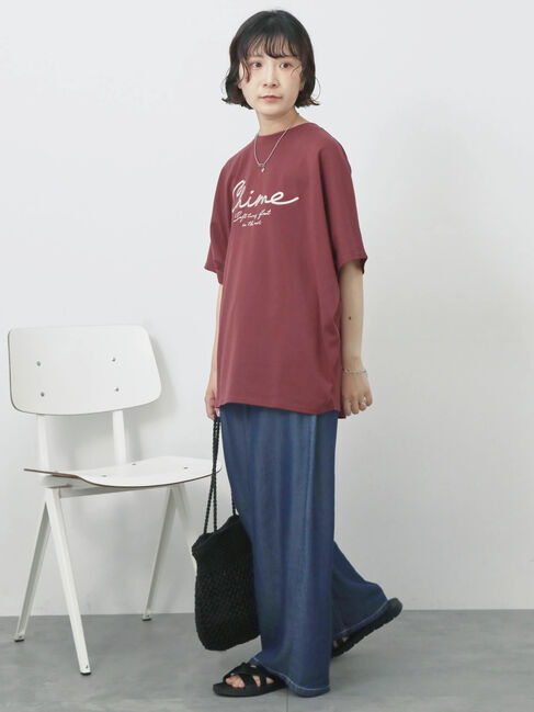 Samansa Mos2 blue「【接触冷感】ドルマンギャザー刺繍Tシャツ」|Tシャツ・カットソー|