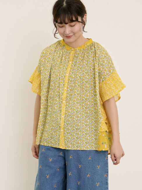 Samansa Mos2「インド柄アソート袖フリルブラウス」|シャツ・ブラウス|イエロー