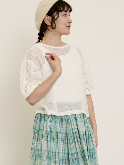 Samansa Mos2「前後2WAYメッシュレースカーディガン」|カーディガン|オフホワイト