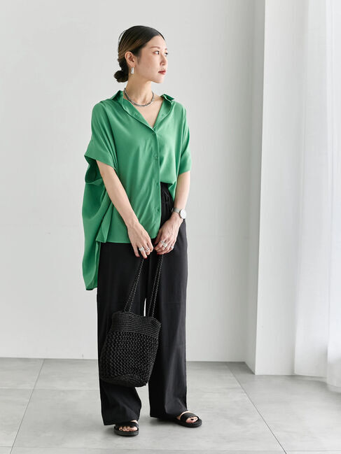 Samansa Mos2 blue「【接触冷感】ポンチョブラウス」|シャツ・ブラウス|