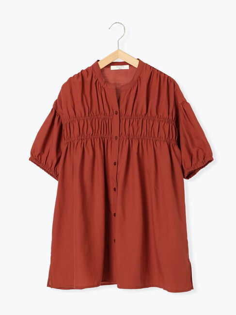 Samansa Mos2 blue「シャーリングチュニック」|シャツ・ブラウス|