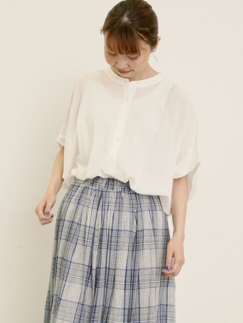 Samansa Mos2「柄アソート肩タックバンドカラーチュニック」|シャツ・ブラウス|オフホワイト