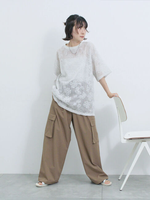 Samansa Mos2 blue「チュールフラワーコードTシャツ」|Tシャツ・カットソー|