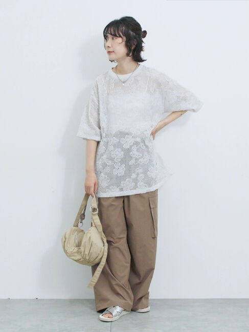 Samansa Mos2 blue「チュールフラワーコードTシャツ」|Tシャツ・カットソー|