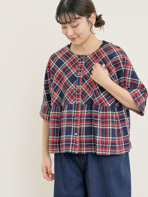 Samansa Mos2「◎チェック柄前後2WAYブラウス」|シャツ・ブラウス|ネイビー