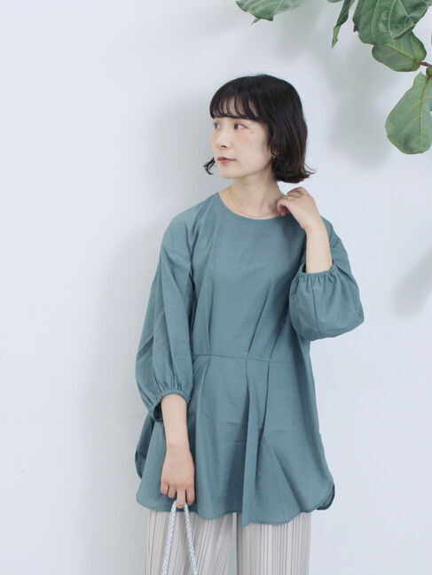 Samansa Mos2 blue「タックブラウス」|シャツ・ブラウス|グリーン