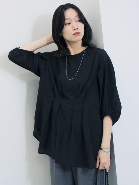 Samansa Mos2 blue「タックブラウス」|シャツ・ブラウス|ブラック