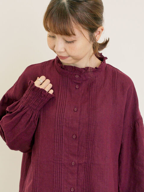 Samansa Mos2「【Cross&times;Linen】ピンタックブラウス」|シャツ・ブラウス|ボルドー