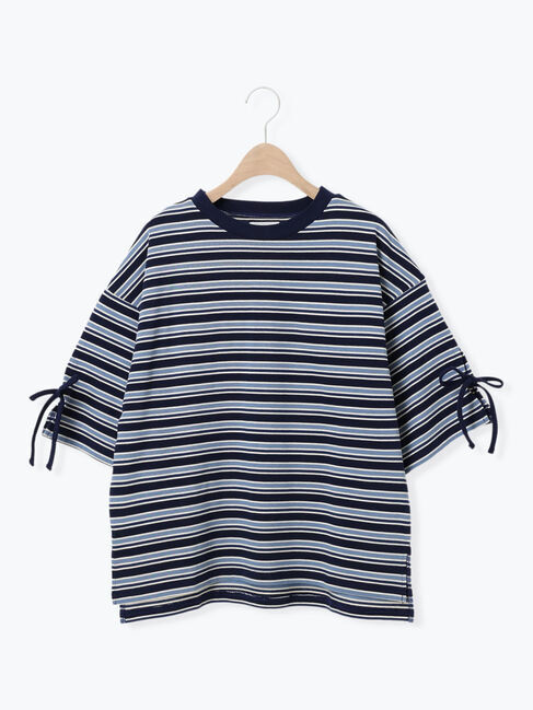 SM2「マルチボーダー袖スリットリボンTシャツ」|Tシャツ・カットソー|ネイビー