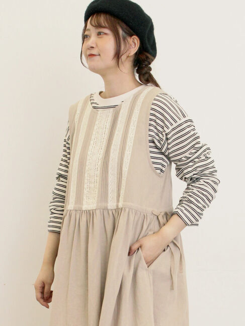 Samansa Mos2「リップル柄アソート袖シャーリングカットソー」|Tシャツ・カットソー|ブラック